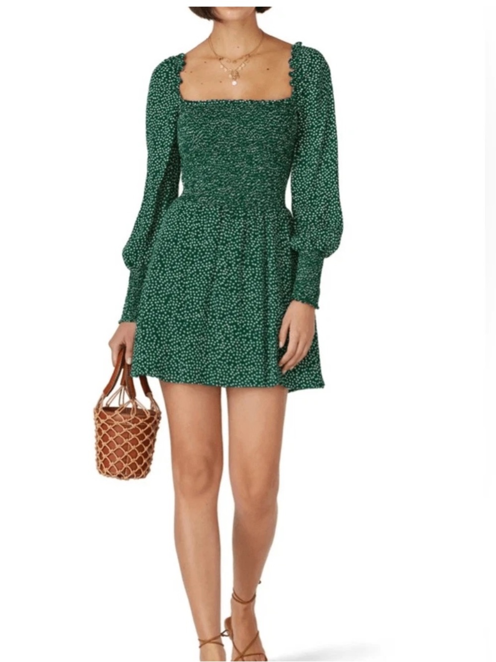 Reformation Wyoming Kelli Green Floral Mini Dress - Size Medium